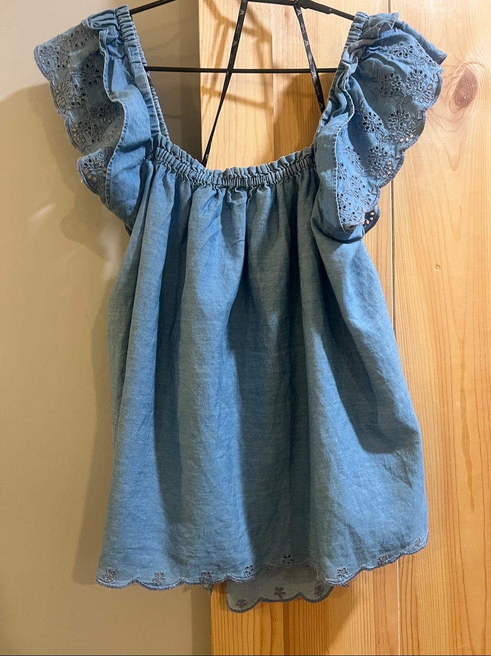 Jessica SimpsonLight Blue Eyelet Ruffle-Shoulder Button Front size 3x - Picture 4 of 8